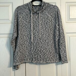 AERIE Size Medium Black White Heather Hooded Long Sleeve Sweatshirt Lightweight